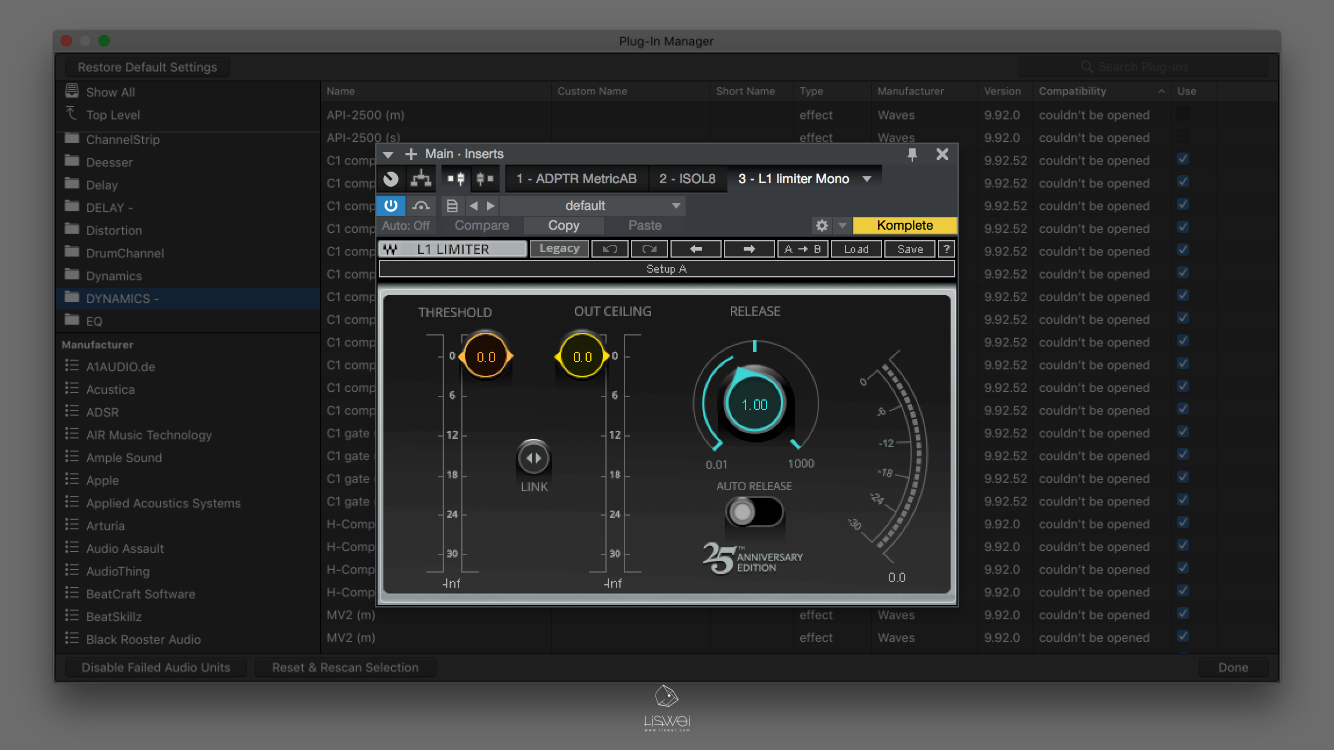 在 Logic Pro 裡你可以透過 Plug-in Manager 來管理分類你的音頻插件